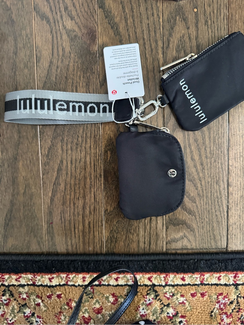 lululemon athletica Black Key & Card Pouch Set with Gray Logo Strap